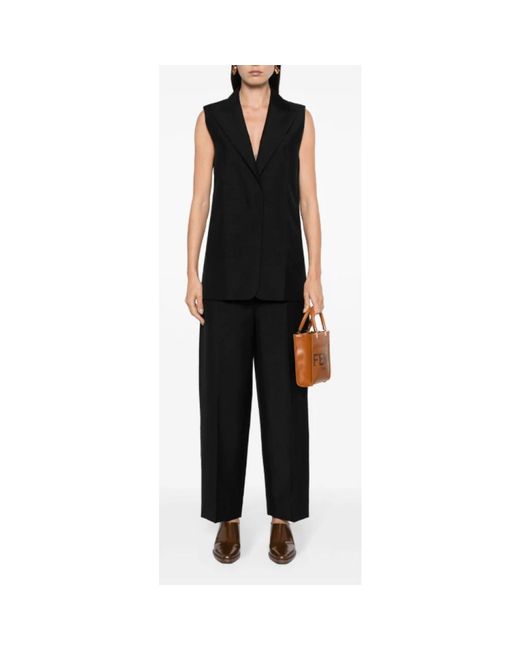 Fendi Jassen ,Zwart ,Wol Zwart Wollen Blend Gilet Met Piekrevers in het Black