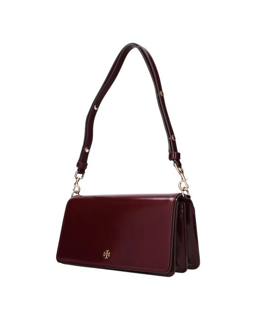 Tory Burch Purple Rote Leder-Schultertasche Mit Frontlogo