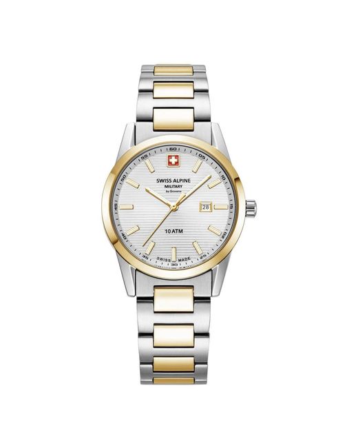 Swiss Alpine Military Metallic Damen-Armbanduhr Argos Bicolor Silber 34 Mm Artikelnummer 7767.1142