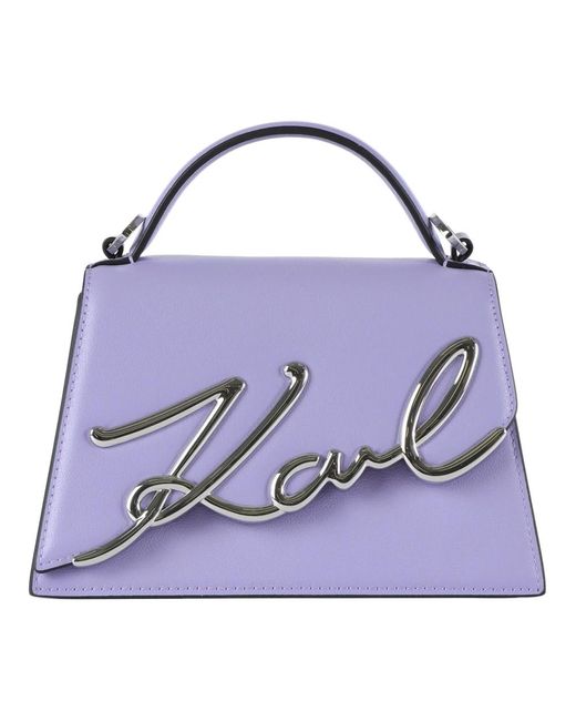 Karl Lagerfeld Purple Lederhandtasche k/signature 2.0 sm