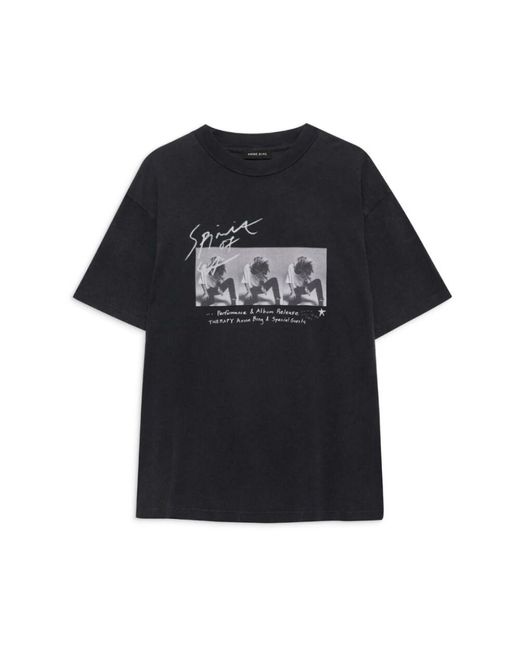 Anine Bing Black Gewaschenes Schwarzes Tee-Konzertstil