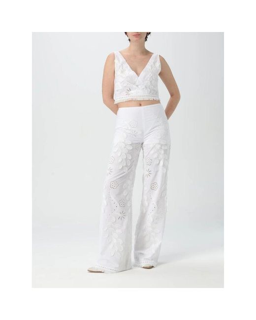 Alberta Ferretti White Weißes Eyelet-Besticktes Top-Set