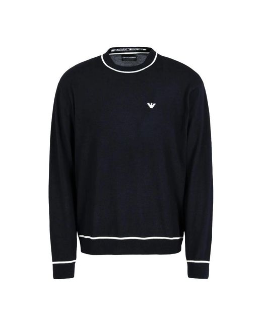 Emporio Armani Blue Round-Neck Knitwear for men