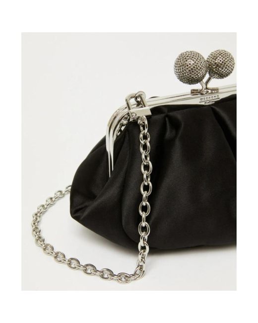 Weekend by Maxmara Black Schwarze Satin-Tasche Mit Strasssteinen