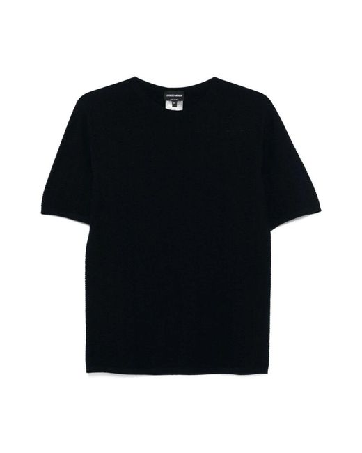 Giorgio Armani Blauer Rundhalsausschnitt Pullover Gerippt in Black für Herren