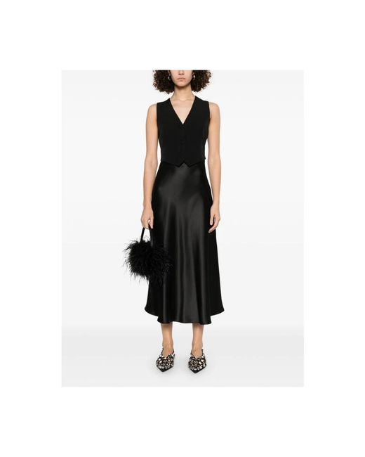 Liu Jo Kleedjes ,Zwart ,Polyester Lange Jurk Met Ingebouwd Vest in het Black