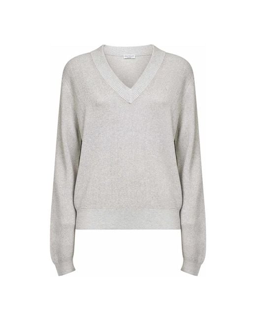 V-Neck Knitwear di Brunello Cucinelli in Gray