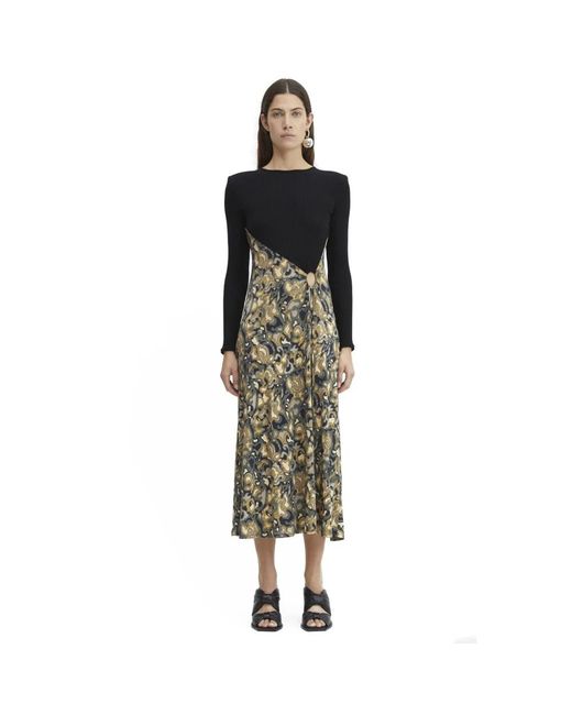 Rodebjer Kleedjes ,Veelkleurig ,Rayon Gemarmerde Midi Jurk Met Schouderkussens in het Multicolor