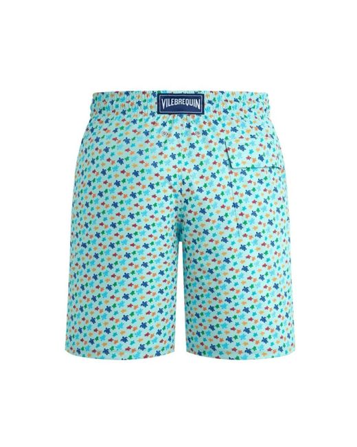 Vilebrequin Lange Micro Ronde Des Tortues Stretch-Badeshorts Für Herren in Blue für Herren