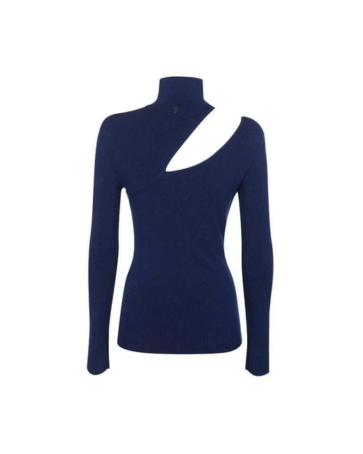 Dondup Truien & Vesten ,Blauw ,Polyester Gebreide Top Van Viscosemix Met Cut-Out Details in het Blue