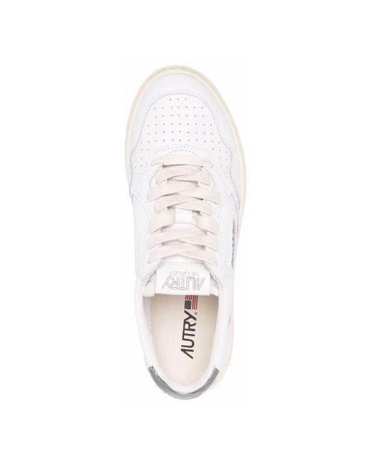 Autry White Medaillengewinner niedriger Leder -Turnschuhe
