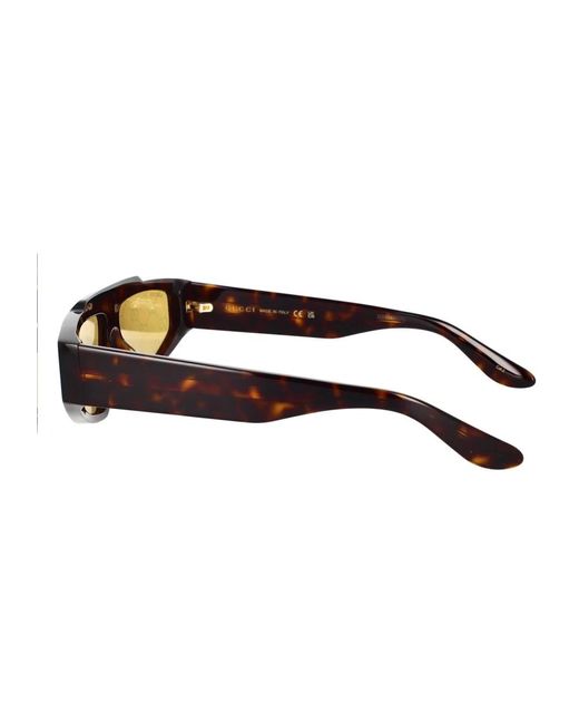 Gucci Brown Retro rechteckige sonnenbrille mit gelben gläsern
