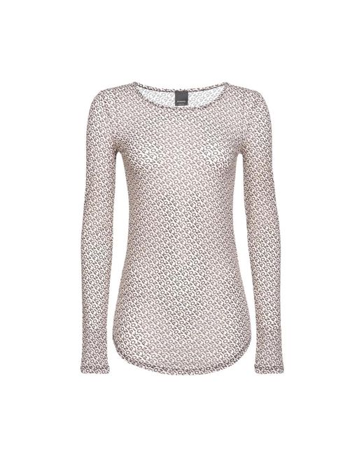 Top charmeuse a maniche lunghe con stampa logata all-over di Pinko in Blue