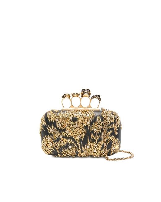 Alexander McQueen Metallic Skull Ring Clasp Beaded Leather Bag