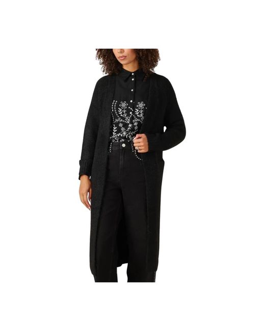 Object Truien & Vesten ,Zwart ,Polyester Objmilu Ls Lo Lange Gebreide Cardigan in het Black