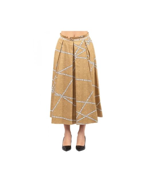 Elisabetta Franchi Natural Baumwollrock Mit Bastdruck Und Schleife