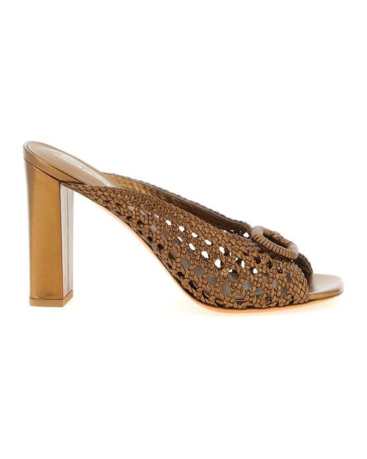Santoni Brown Heeled Mules