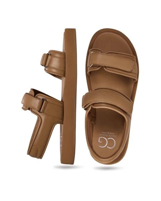 CESARE GASPARI Brown Leder Komfort Klett Sandalen