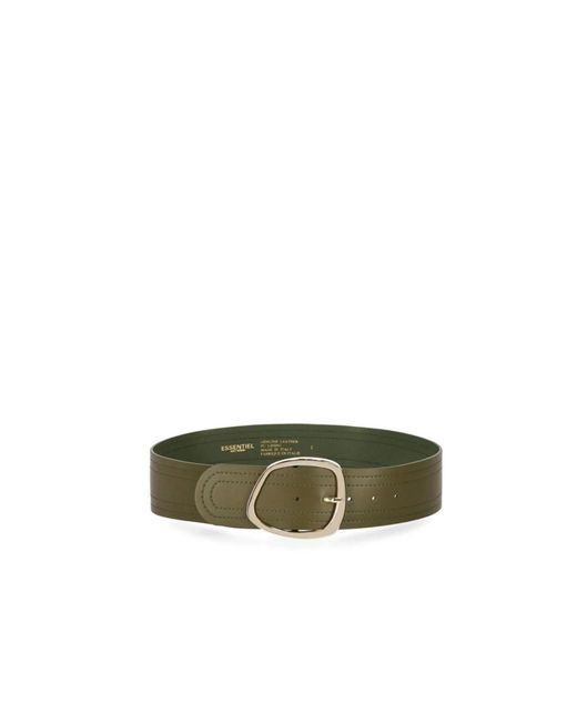 Essentiel Antwerp Green Khaki Grüner Ledergürtel Mit Goldener Schnalle