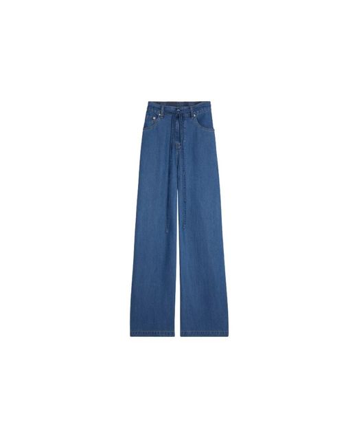 Suncoo Jeans ,Blauw ,Wijde Pijp Blauwe Jeans Met Elastische Tailleband in het Blue