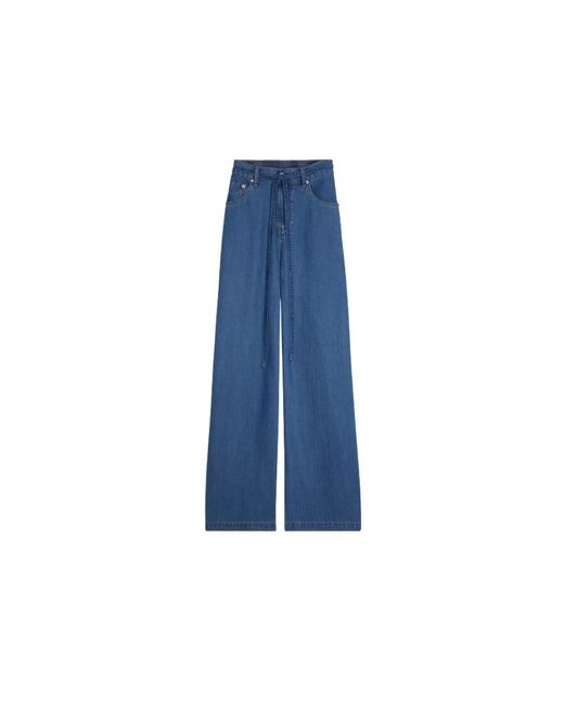 Suncoo Jeans ,Blauw ,Wijde Pijp Blauwe Jeans Met Elastische Tailleband in het Blue