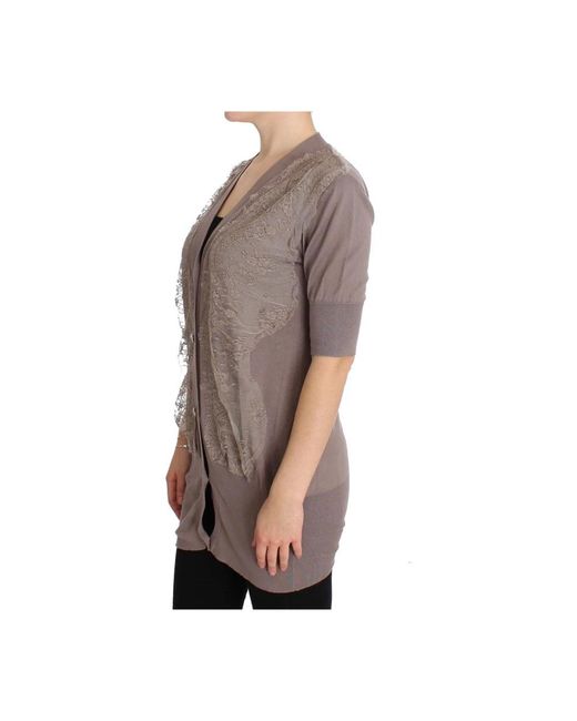 Pink Memories Truien & Vesten ,Paars ,Katoen Elegante Lila Kant Gebreide Trui in het Brown