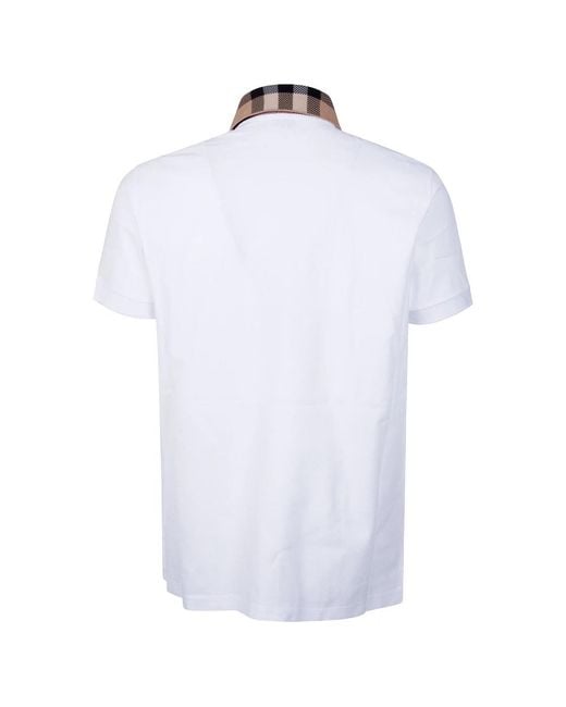 Burberry White Check Collar Polo Shirt for men