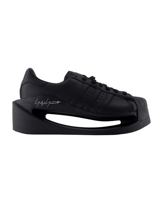 Y-3 Schwarze Ledersneakers in Black für Herren