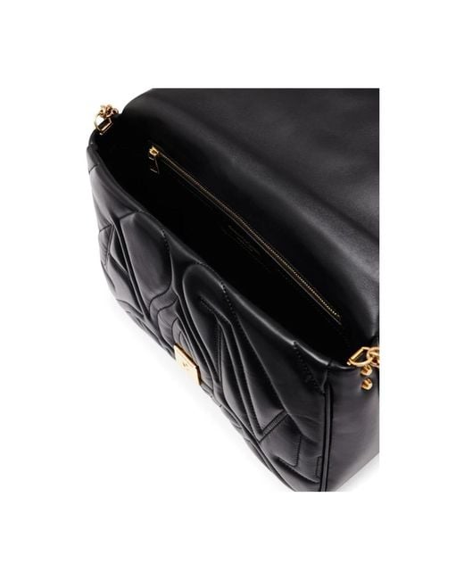 Alexander McQueen Black Gepolsterte schwarze schultertasche mit goldfarbenem logo