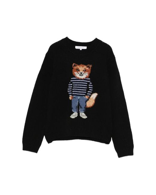 Maison Kitsuné Black Dressed Fox Intarsia Wollpullover