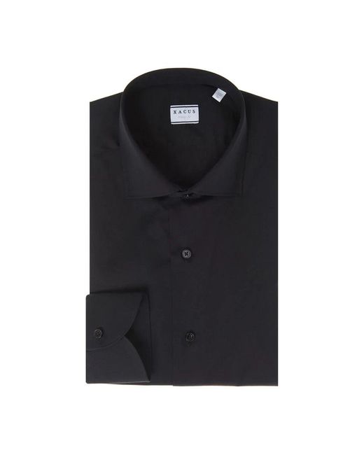 Xacus Klassisches baumwoll-stretch-langarmhemd schwarz in Black für Herren