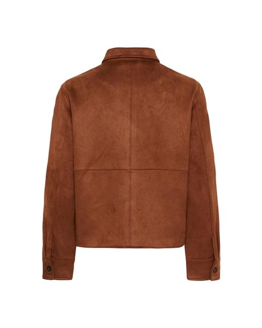 Cream Leren Jas in het Brown