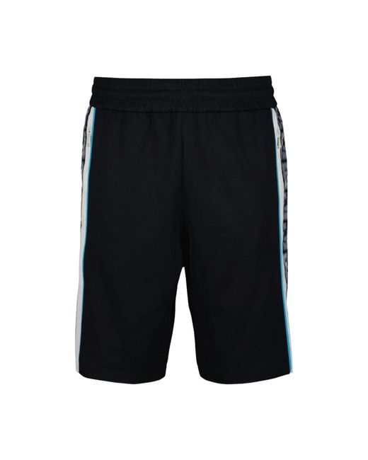 Fendi Blaue jersey bermuda shorts mit weißen ff-streifen in Black für Herren
