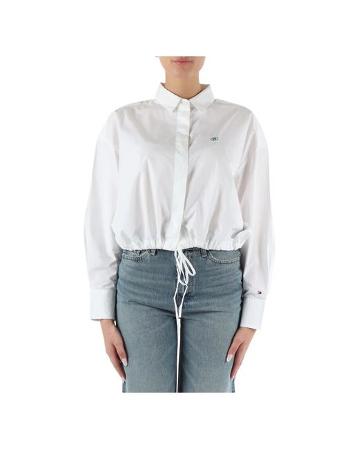 Camicia in cotone con logo ricamato di Tommy Hilfiger in White