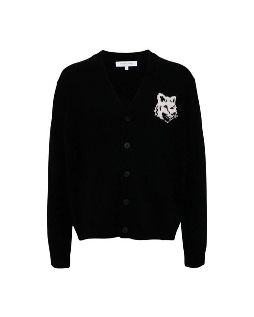 Maison Kitsuné Truien & Vesten ,Zwart ,Wol Fox Head Wool Cardigan Sweaters in het Black voor heren