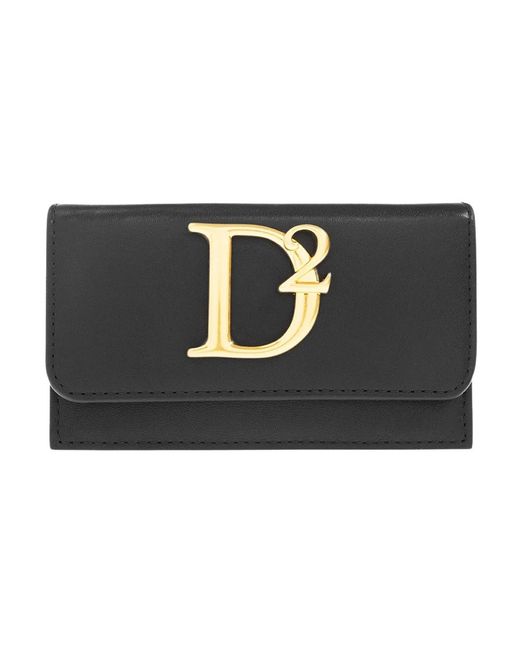 DSquared² Accessoires ,Zwart ,Leer Kaarthouder Met Drukknoopsluiting in het Black