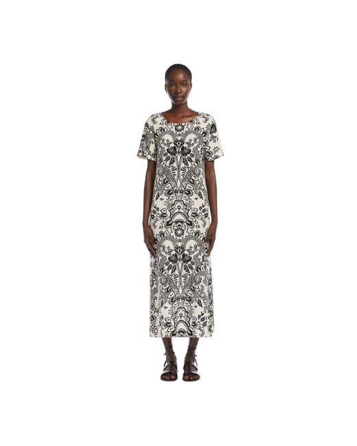 Weekend by Maxmara Metallic Weiße Seidenbedrucktes Maxikleid