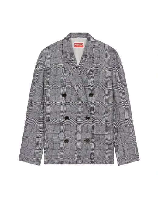 KENZO Gray Karierte oversized doppelreihige blazer