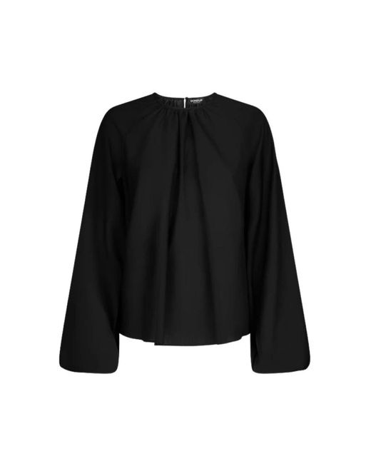 Dondup Overhemden ,Zwart ,Wol Raglan Blouse Met Popeline Ruches in het Black