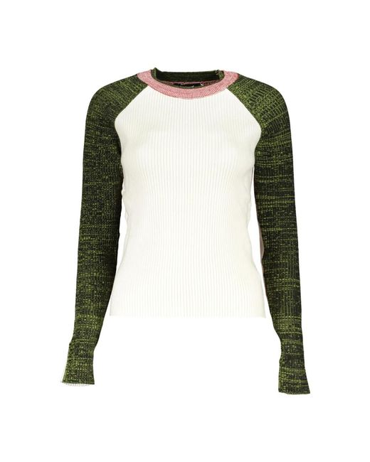 Desigual Green Chic Contrasting Crew Neck Sweater