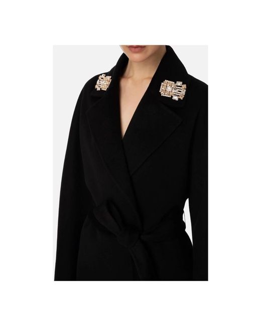 Cappotto nero in lana con spille gioiello di Elisabetta Franchi in Black