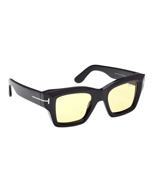 Tom Ford Quadratische sonnenbrille gelbe linse schwarzer rahmen in Blue für Herren