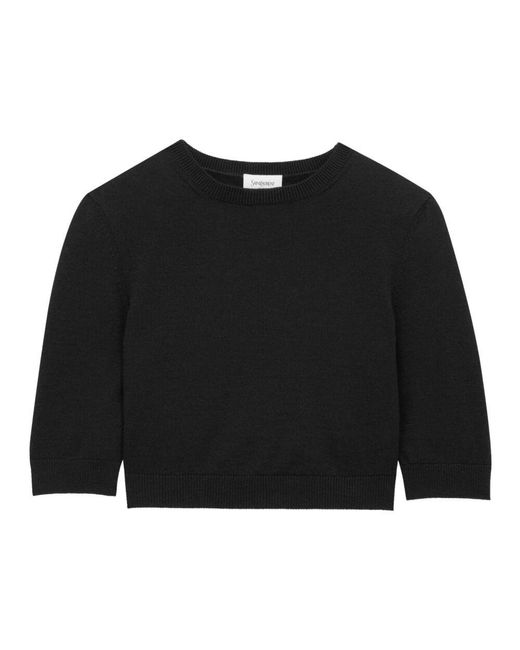 Saint Laurent Black Gestricktes Woll-Crop-Top