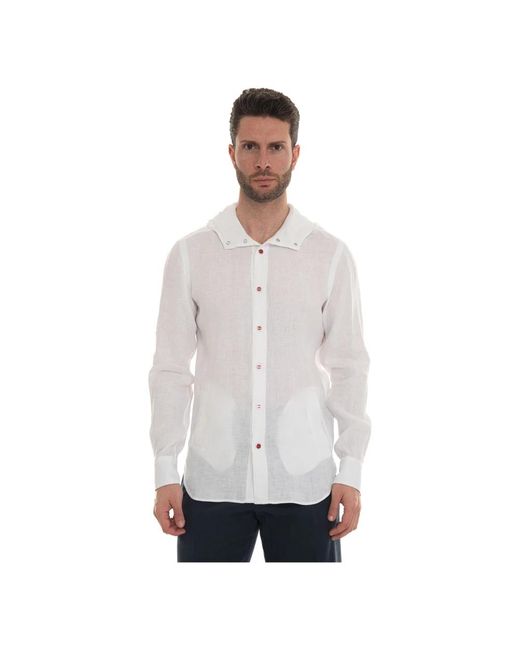 Kiton Leinen hoodie mit druckknopfverschluss in White für Herren