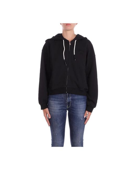 Pinko Hoodies & Sweatvesten ,Zwart ,Katoen Zwarte Hoodie Met Voorlogo Rits in het Black