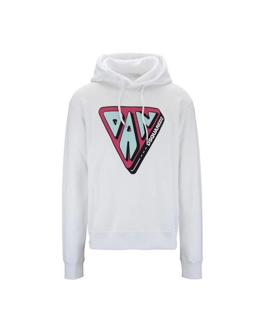 Felpa con cappuccio e stampa grafica di DSquared² in White da Uomo
