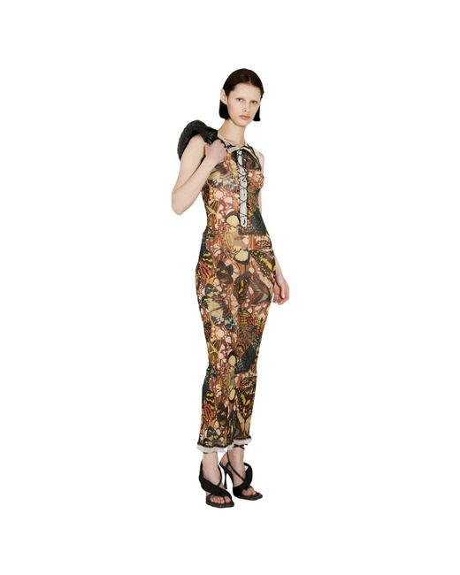 Maxi mesh lace-up vestido Jean Paul Gaultier de color Metallic
