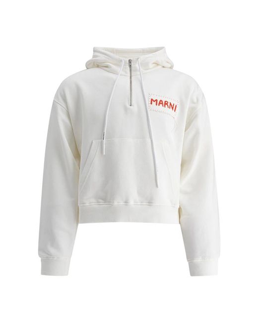Marni Hoodies & Sweatvesten ,Wit ,Katoen Witte Logo Hoodie Sweatshirt Streetwear in het White voor heren