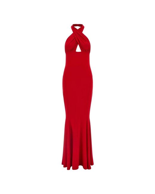 Norma Kamali Red 'Cross Halter Fishtail' Dress