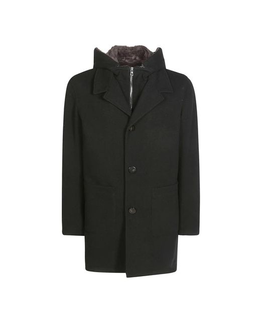 Cappotto in lana con tasca pelliccia staccabile di Gimo's in Black da Uomo